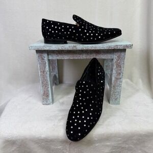 Walk London Loafers Mens 8 Black Suede Silver Star Print Slip On Dress Shoes